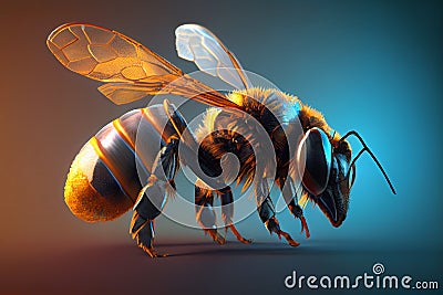BeeÂ Macro specimen, flying insect, side front back. Generative AI Cartoon Illustration